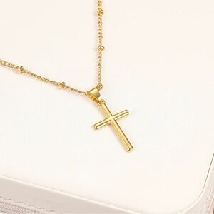 GOLD 14k Gold Plated Beaded Cross Pendant Necklace